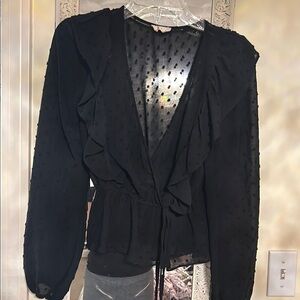 SO Black Blouse with Ruffled Tie Front